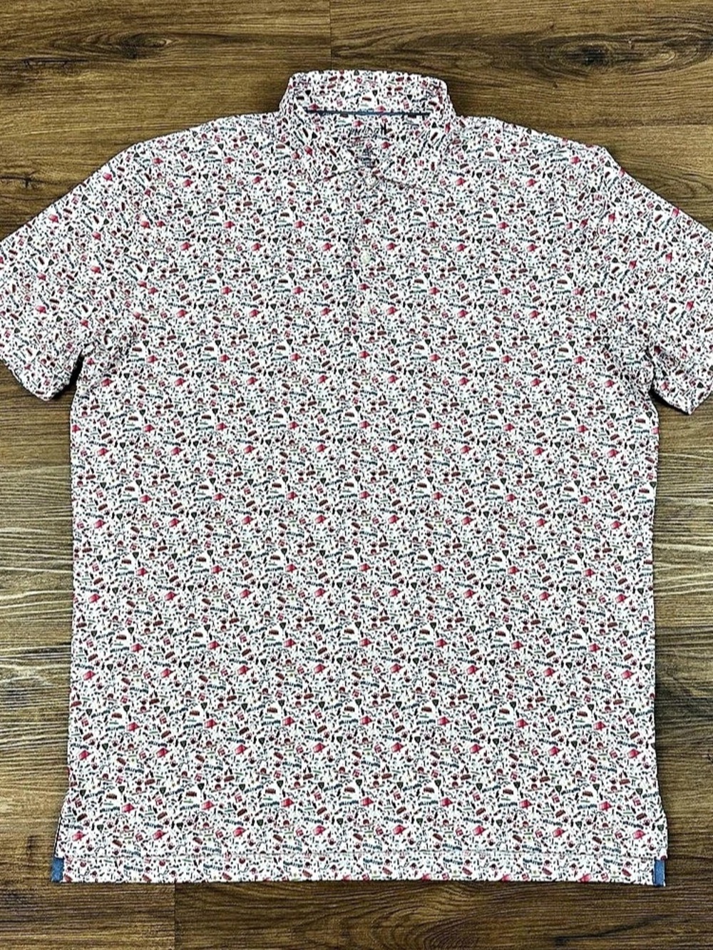 Johnnie-O Performance Polo Shirt Mens Large White Show Biz All Over Print Golf